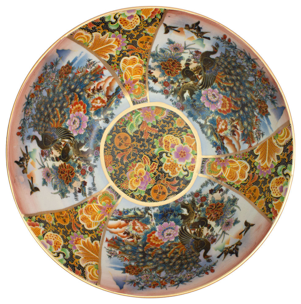 14" Satsuma Ladies and Peacock Porcelain Bowl