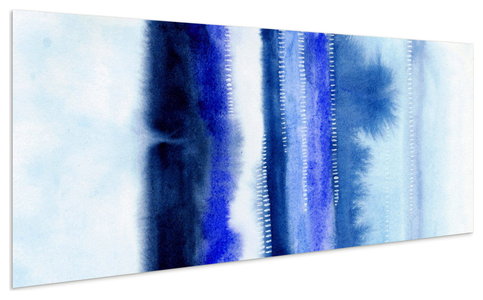 "Shorebreak Abstract B" Blue Abstract Wall Art Tempered Glass Wall Art 63" x 24"