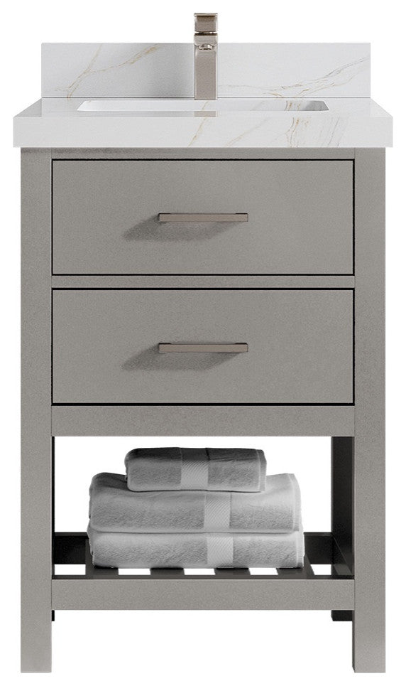 Parker 24" Single Sink Bath Vanity, Elephant Skin Gray 2" Calacatta Sienna
