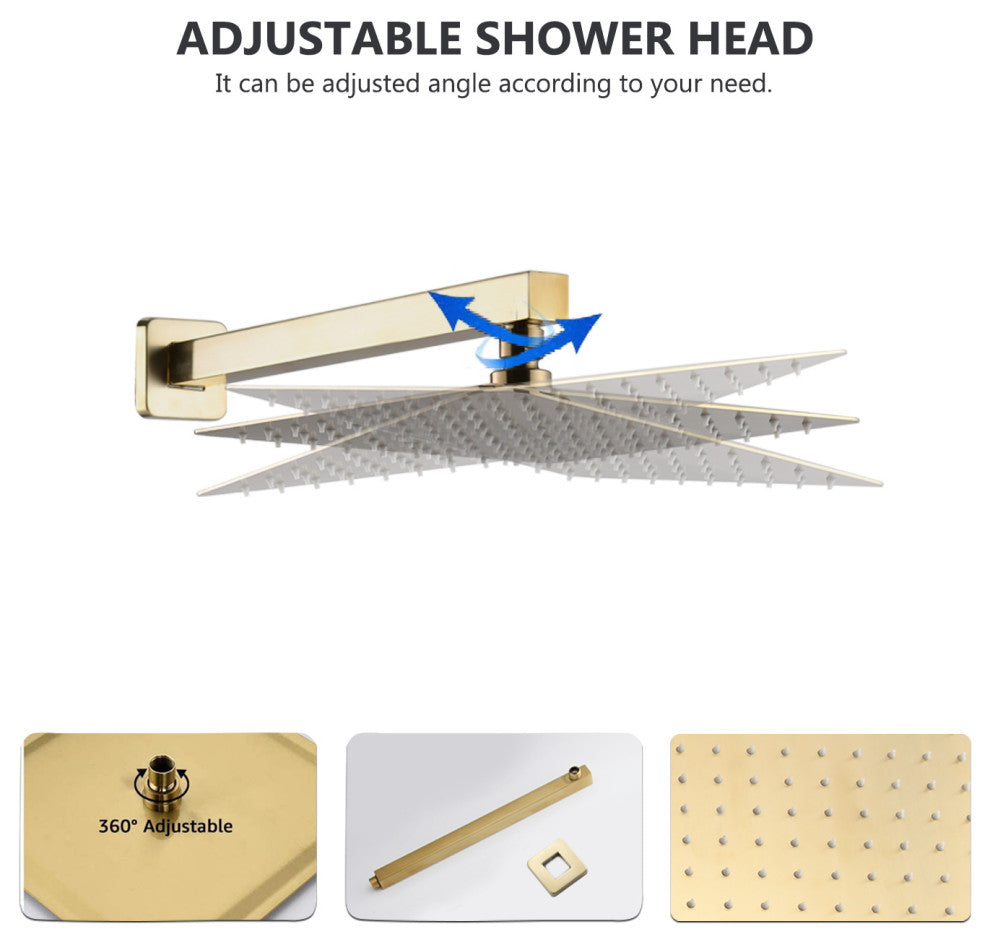 10"Wall Mounted Rainfall Shower System, Brushed Gold