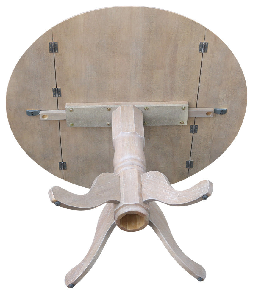 42" Round Dual Drop Leaf Pedestal Table, Washed Gray Taupe