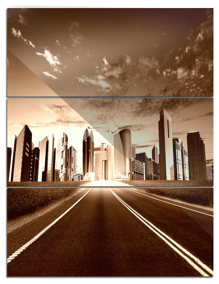 "Modern City and Road" Metal Wall Art, 3 Panels, 28"x36"