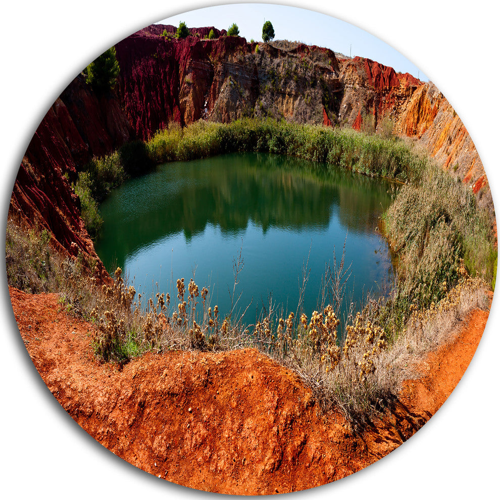 Bauxite Mine With Lake, Landscape Photo Disc Metal Artwork, 36"