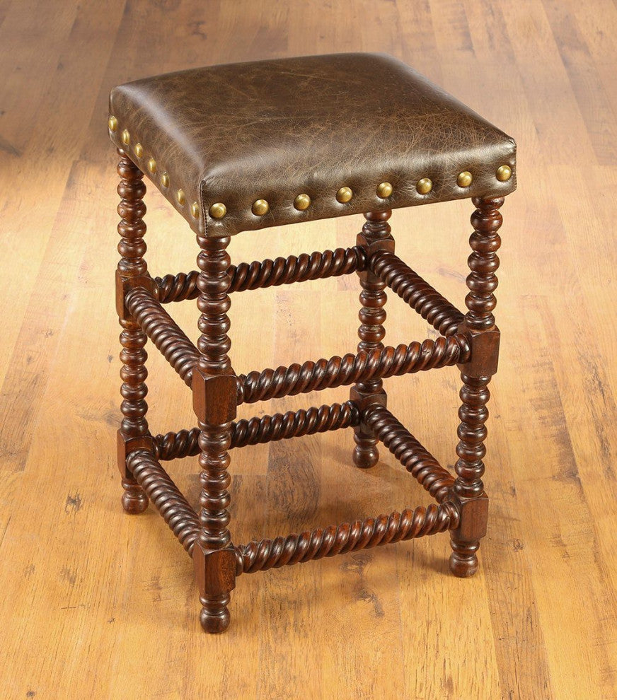 Conkling Bobbin 28" Leg Bar Stool, Stained Pecan
