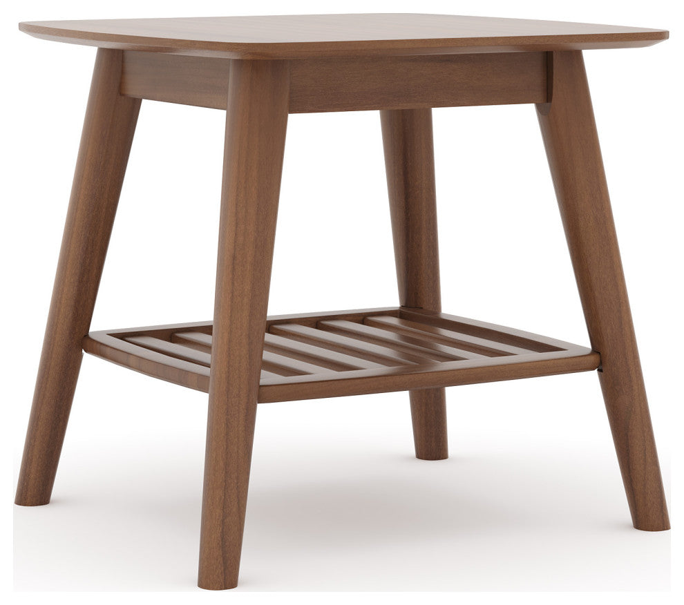 Modern Nightstand With Shelf and Drawer, Walnut Stain