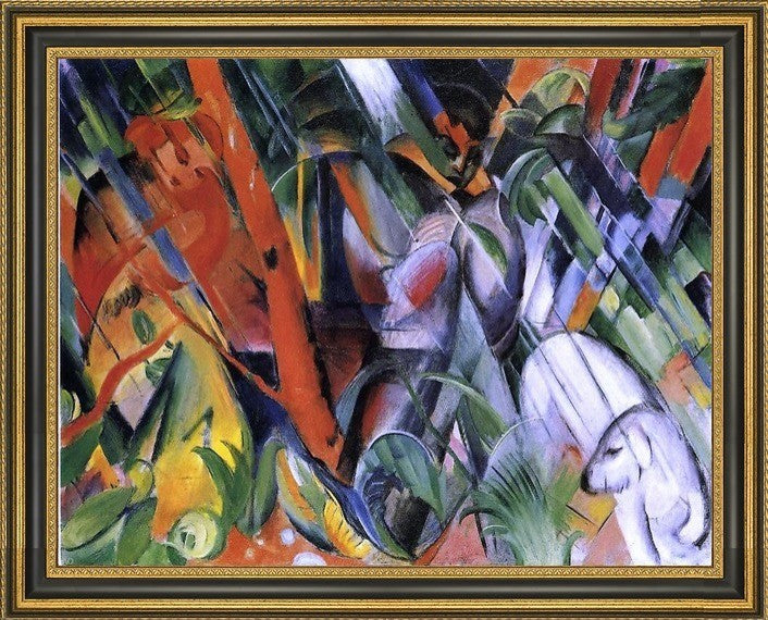 Franz Marc In the Rain - 21" x 28" Framed Premium Canvas Print