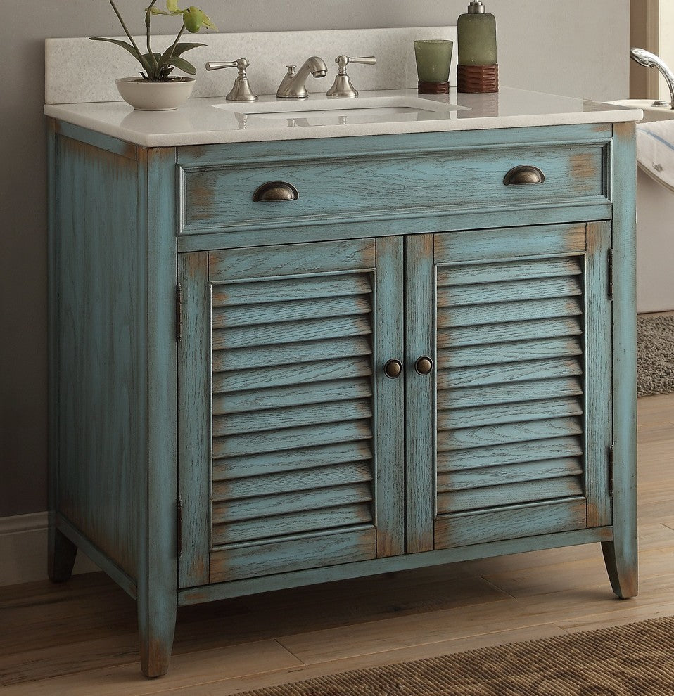 36" Distress Blue Abbeville Bathroom Sink Vanity and Mirror CF-28884BU-MR-BS