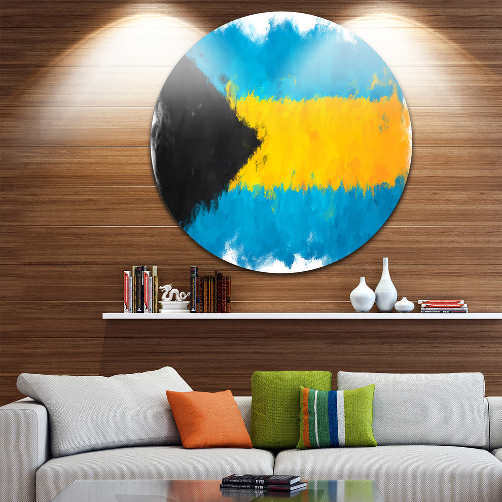 Bahamas Flag Illustration, Flag Painting Round Wall Art, 23"
