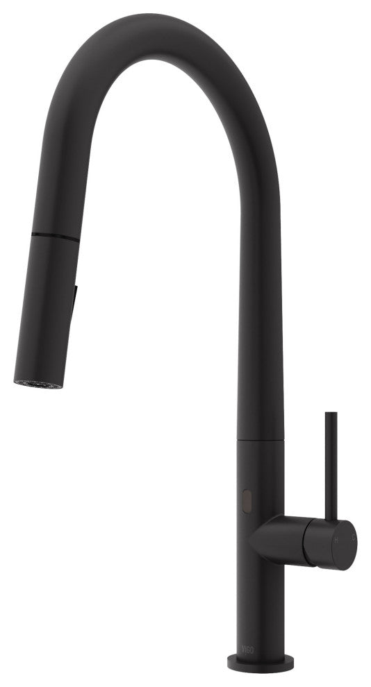 VIGO Greenwich 18" H Single Handle Pull-Down Sprayer Kitchen Faucet, Matte Black, Touchless, Without Extras