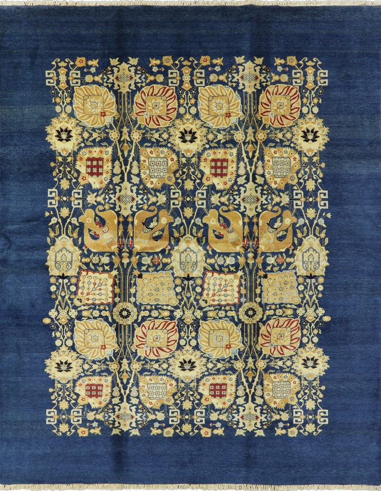 Blue Oushak Style Peshawar Quality Chobi Hand-Knotted Wool Rug, 8'x10'