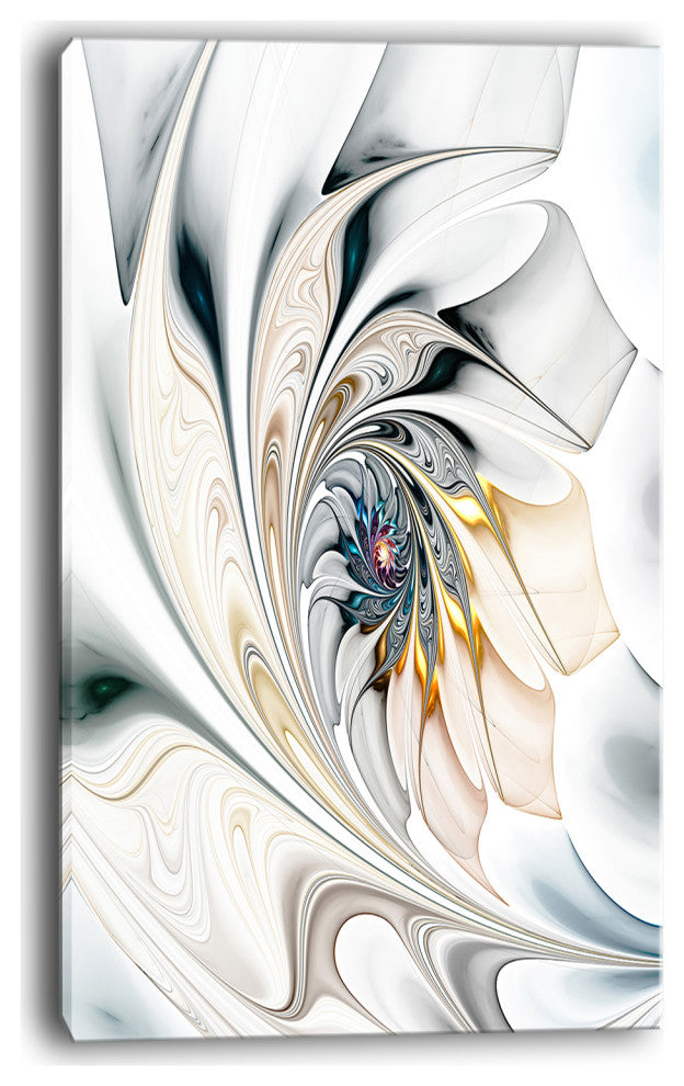 Designart - White Stained Glass Floral Art - Floral Wall Art Canvas, 16"x32"