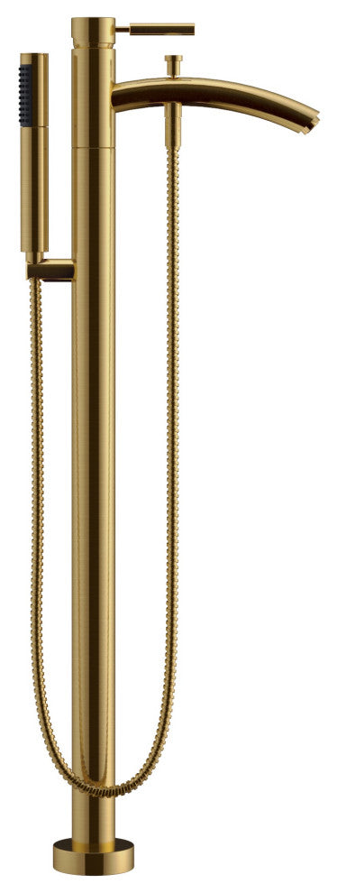 Taron Modern-Style Bathroom Tub Filler Faucet, Floor-mounted, Brushed Gold