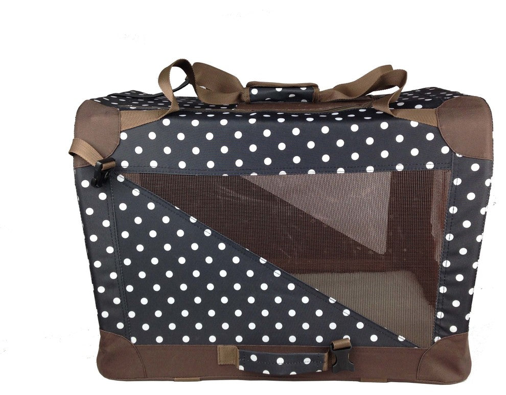 Folding Zippered Vista View House Pet Crate, Dark Navy and Brown Polka, Large
