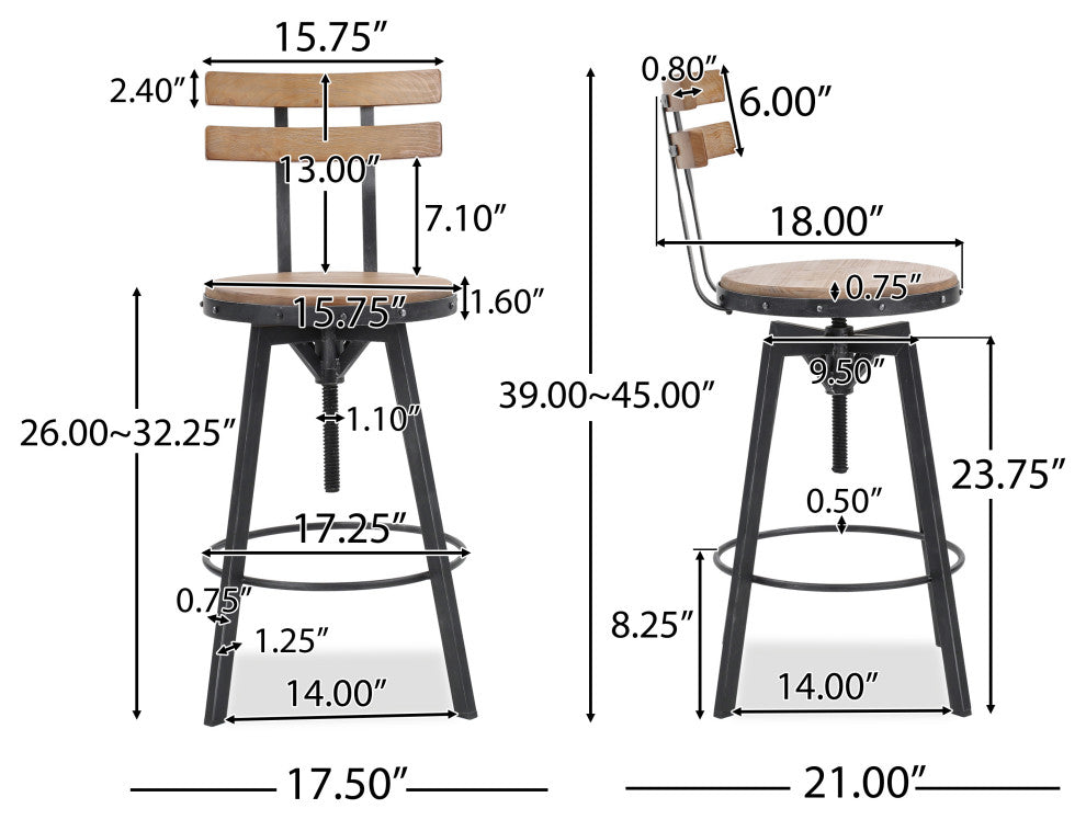 GDF Studio Poe Anique Finish Firwood Height Adjustable Bar Stool