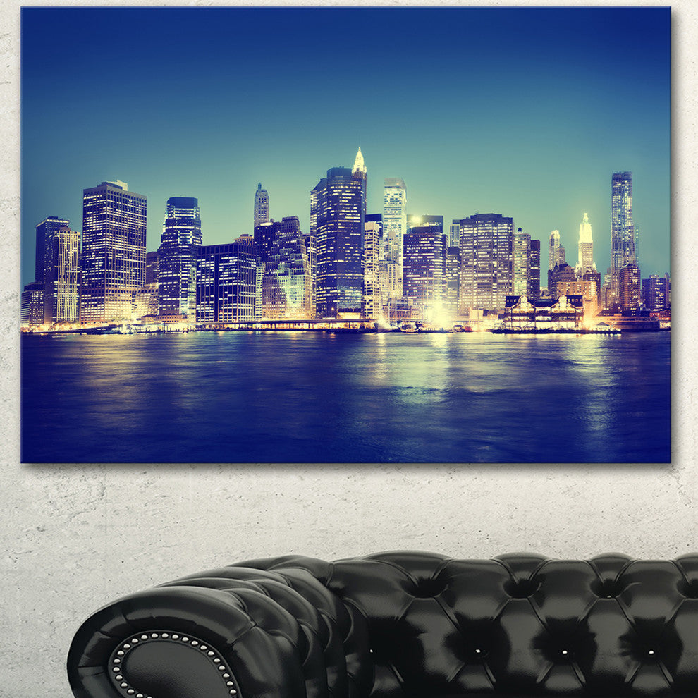 New York City Evening Panorama, Extra Large Canvas Art Print, 40"x30"