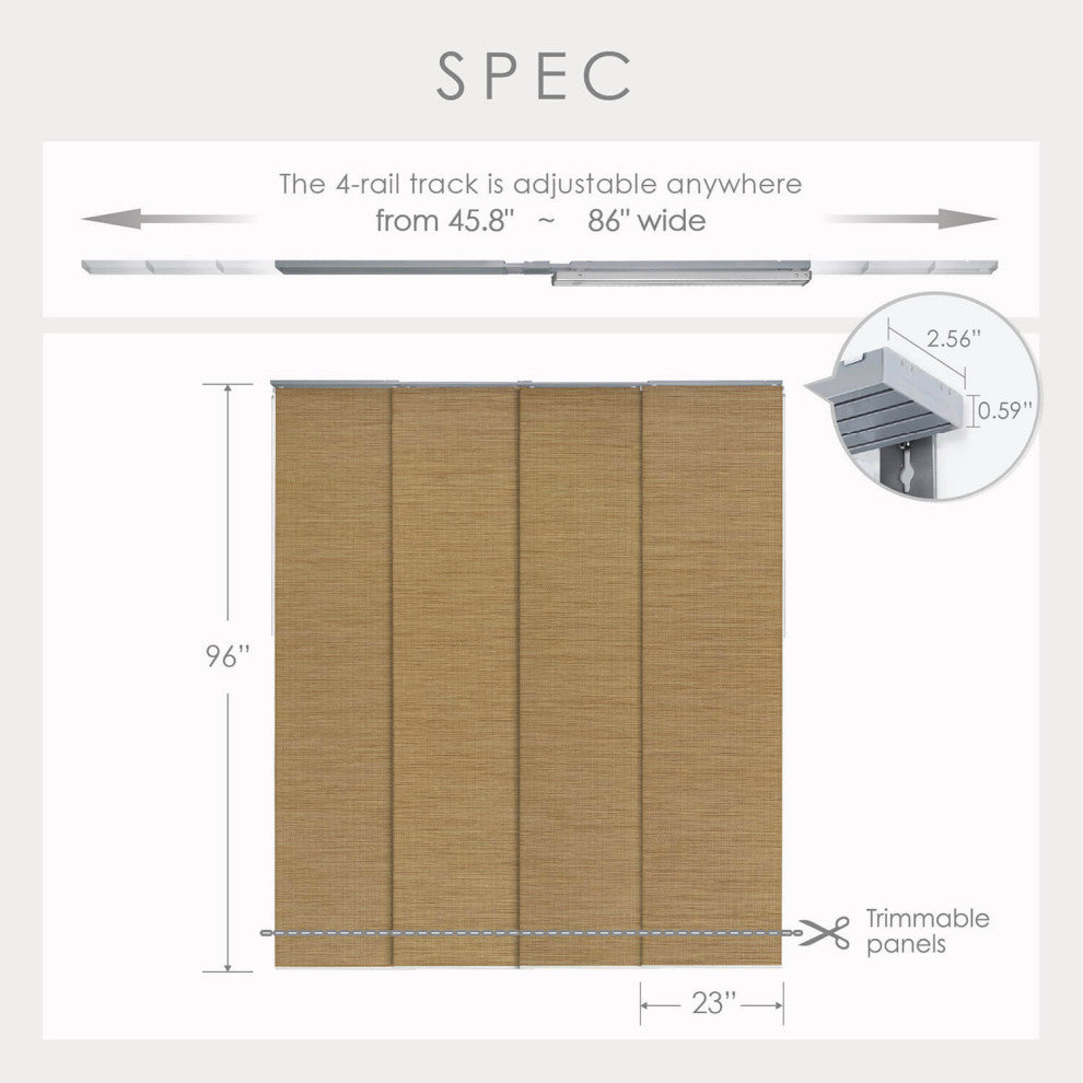 Adjustable Sliding Panel Track Blind 45.8"-86" W x 96" L, Zen, Pecan