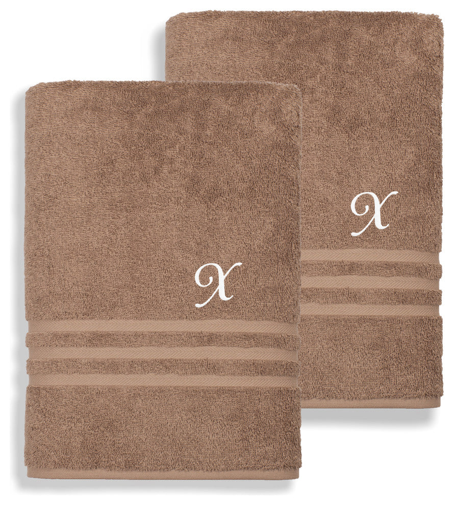 Denzi Bath Sheets With Monogrammed Letter, Set of 2, X