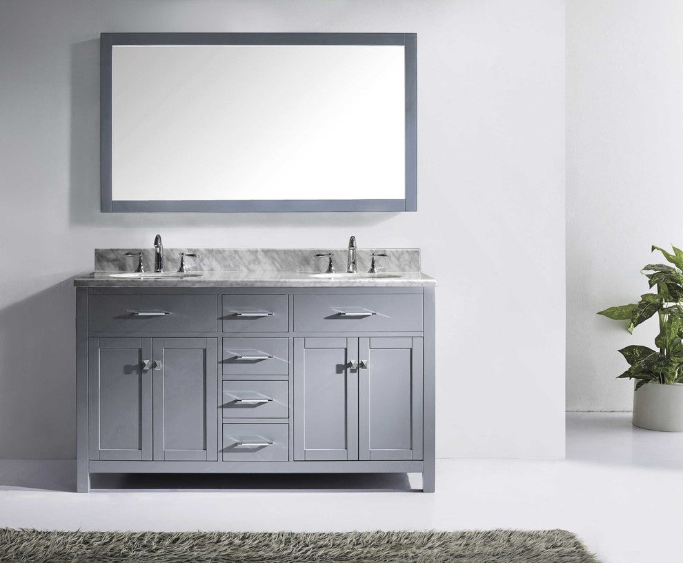 Caroline 60" Double Bathroom Vanity Set Gray, Marble Countertop