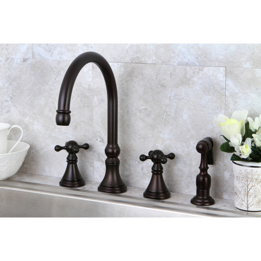 Kingston Brass Widespread Kitchen Faucet With Brass Sprayer, Oil Rubbed Bronze