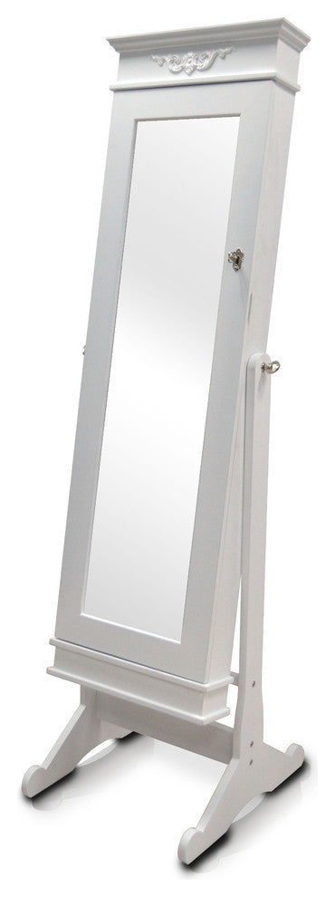 Wood Crown Molding Top Free Standing Full Length Cheval Mirror Jewelry Armoire