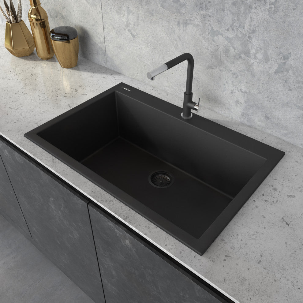 30-inch inch Dual-Mount Granite Composite Sink - Midnight Black - RVG1030BK