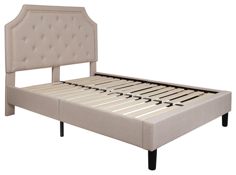 Brighton Full Size Tufted Upholstered Platform Bed, Beige