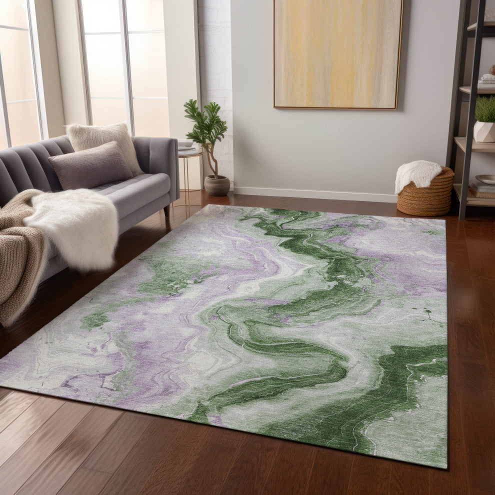 Machine Washable Indoor/Outdoor Chantille ACN1862 Olive 8' x 10' Rug
