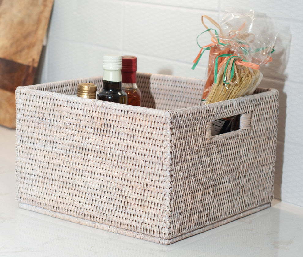 Artifacts Rattan Storage Box Letter File Organizer, White Wash