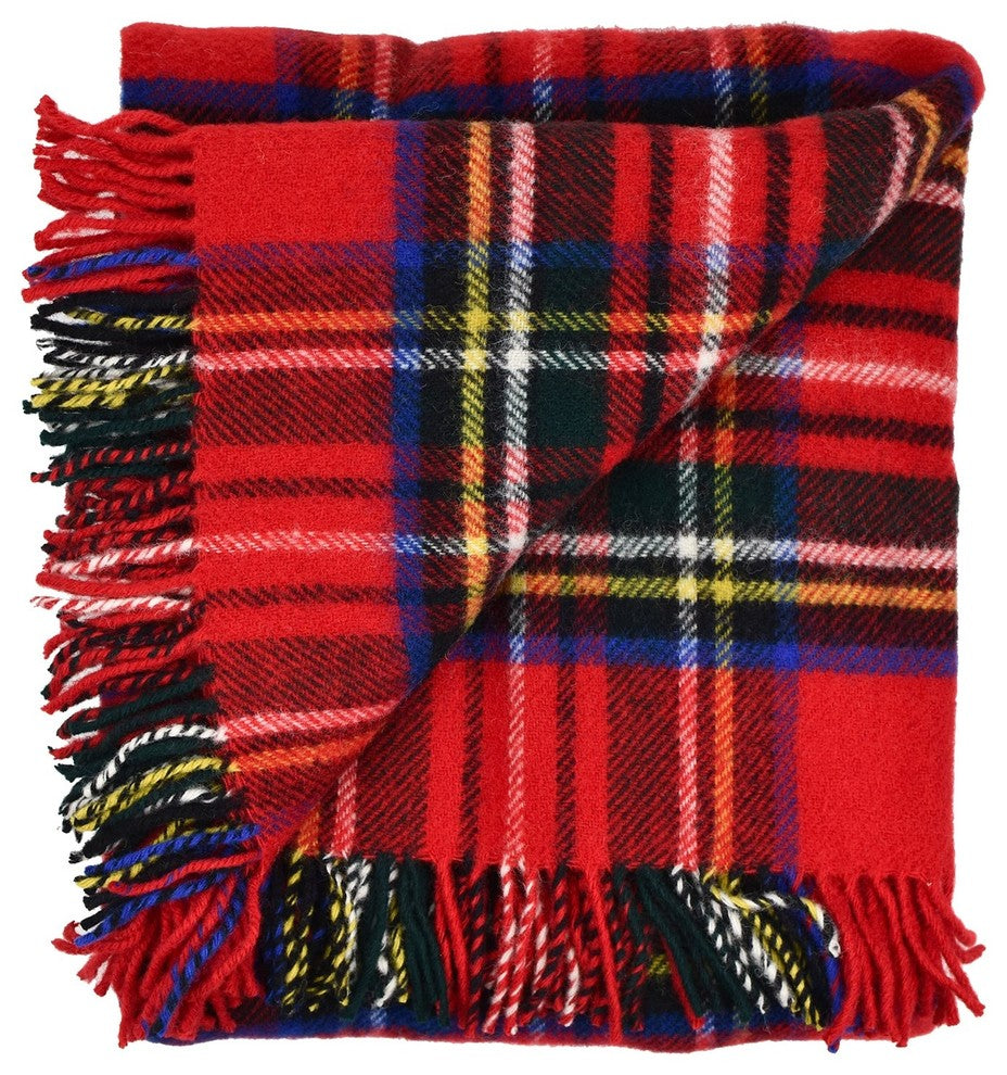 Prince of Scots Highland Tweed Pure New Wool Fluffy Throw, Royal Stewart