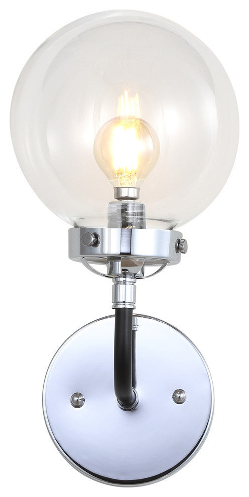 Caleb 1-Light Brass Wall Sconce, Chrome / Black, 1 - Light(s)