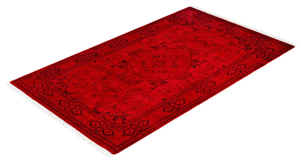 Overdyed One-of-a-Kind Hand-Knotted Area Rug Red, 3' 2" x 5' 3"