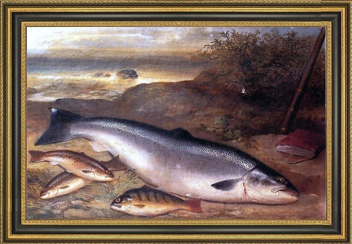 Gustave Joseph Cheret Still Life of Fish  Framed Premium Canvas Print, 18"x27"