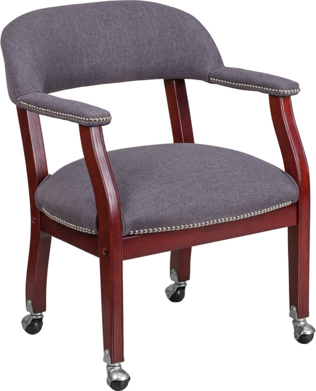 Gray Fabric Luxurious Conference Chair With Silver Trim Nails and Casters