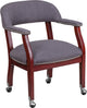 Gray Fabric Luxurious Conference Chair With Silver Trim Nails and Casters