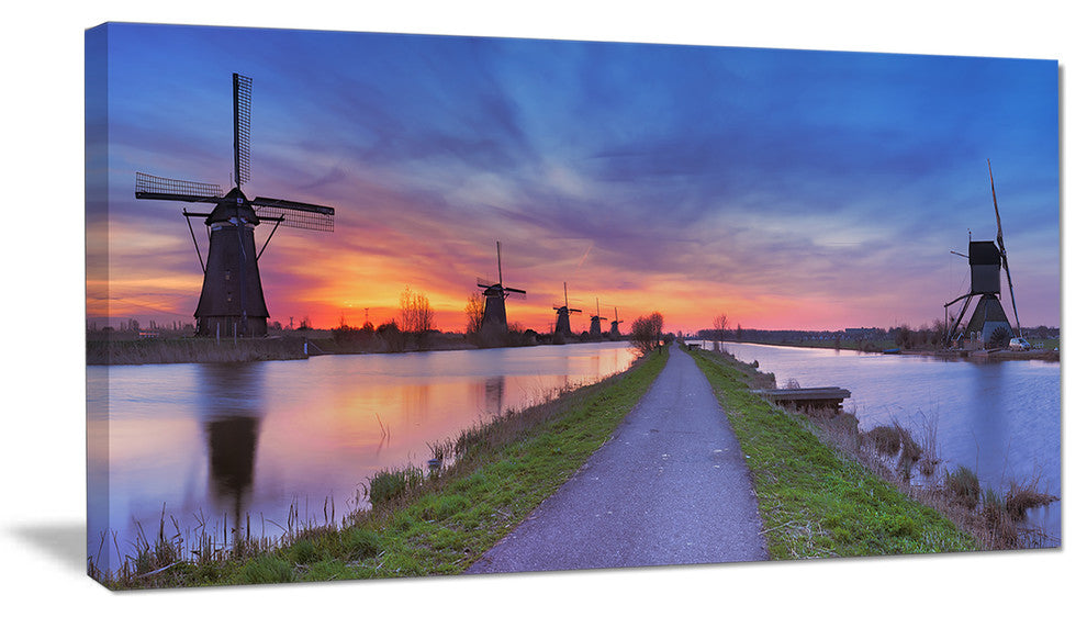 Windmills Morning Panorama, Abstract Canvas Art Print, 32x16