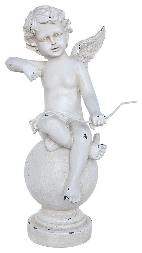 Cherub Angel With Bow on Spherical Pillar Patio Garden Statue