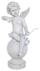 Cherub Angel With Bow on Spherical Pillar Patio Garden Statue