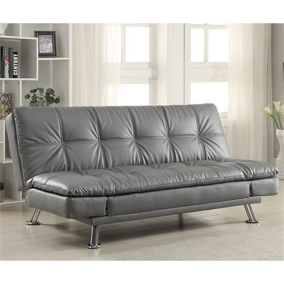 Bowery Hill Faux Leather Tufted Sleeper Sofa in Dark Gray