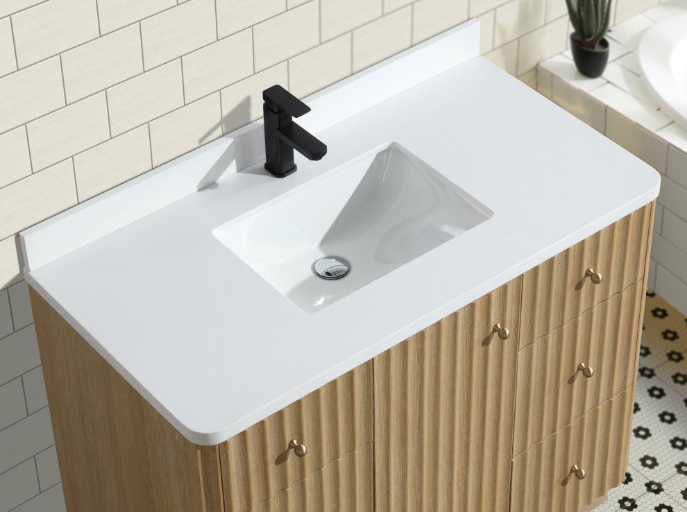 La Jolla Bathroom Vanity, Washed Oak, 42", Single Sink, Freestanding