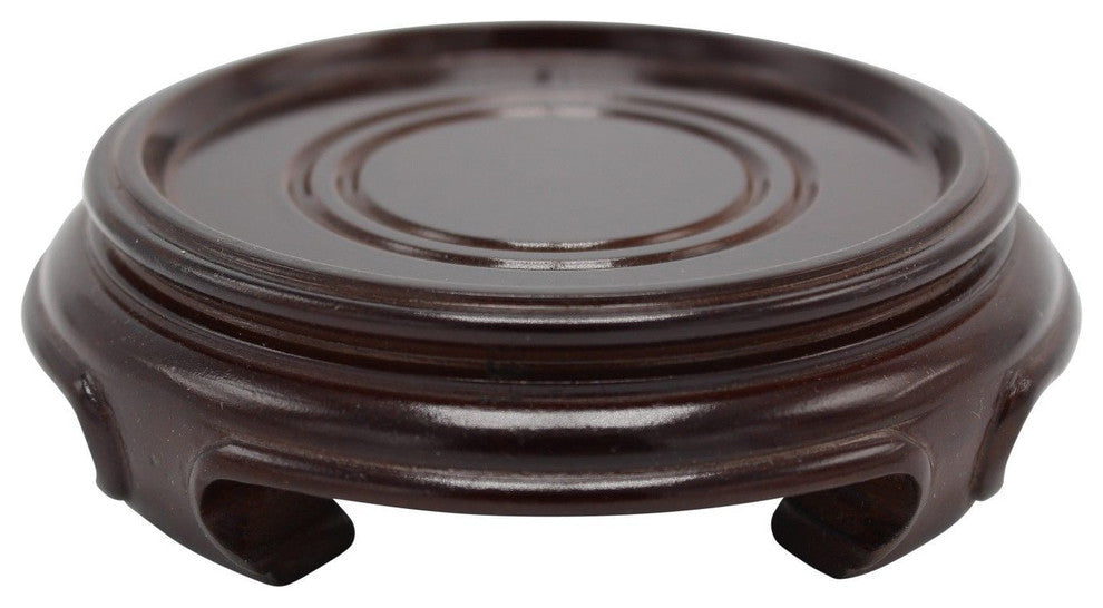 Chinese Round Wooden Stand Base Dark Brown Reddish, 2"