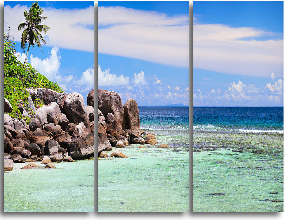 "Beautiful Seychelles Rocky Coast" Metal Wall Art, 3 Panels, 36"x28"