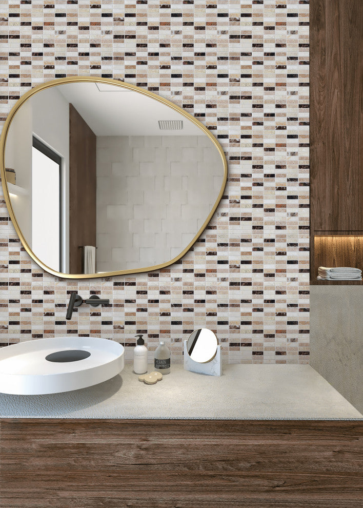 12"x12" Marble Mosaic Tile, Nevada Collection, Rice, Brick Polished, Set of 5