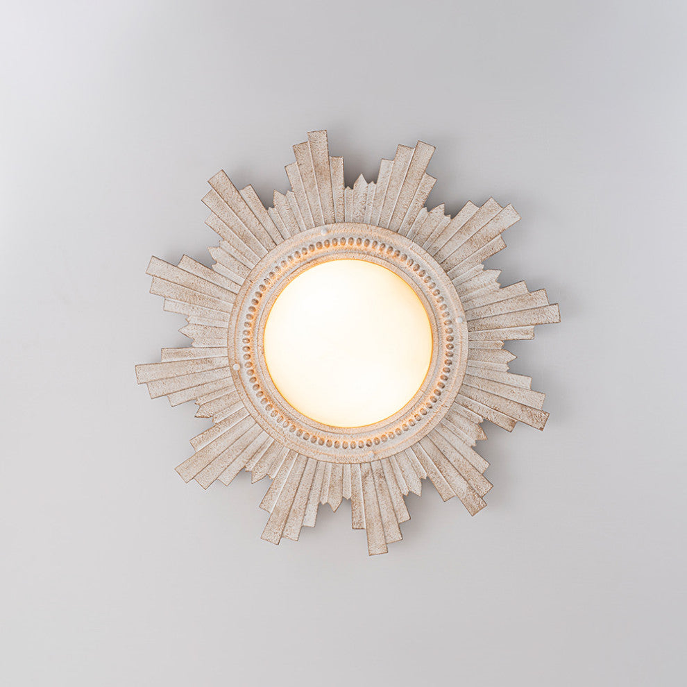 Vintage 2-Light Resin Shade Sunburst Flush Mount, White