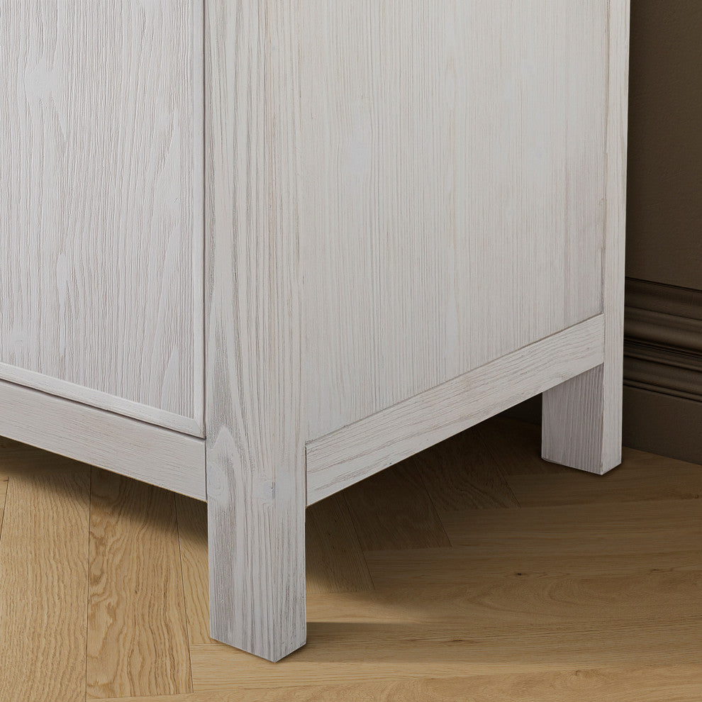 Leon Bath Vanity With Composite Stone Top, Washed White, 36", No Mirror