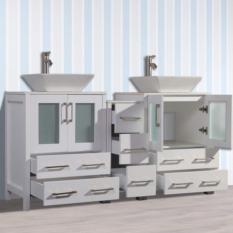 Vanity Art Bathroom Vanity Set With Sink, White, 72", Standard Mirror