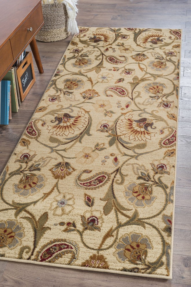 Fairfield Transitional Floral Beige Runner Rug, 2.7' x 7'