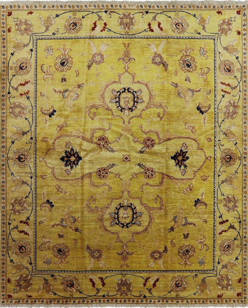 Golden Wash Signed Peshawari Chobi Hand-Knotted Wool Rug, 8'x10'