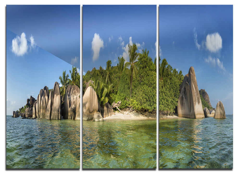 "Anse Lazio Beach Seychelles Panorama" Metal Wall Art, 3 Panels, 36"x28"