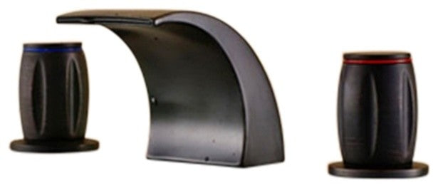 Round Dual Handle Deck Mounted Waterfall Oil Rubbed Bronze Basin Sink Faucet