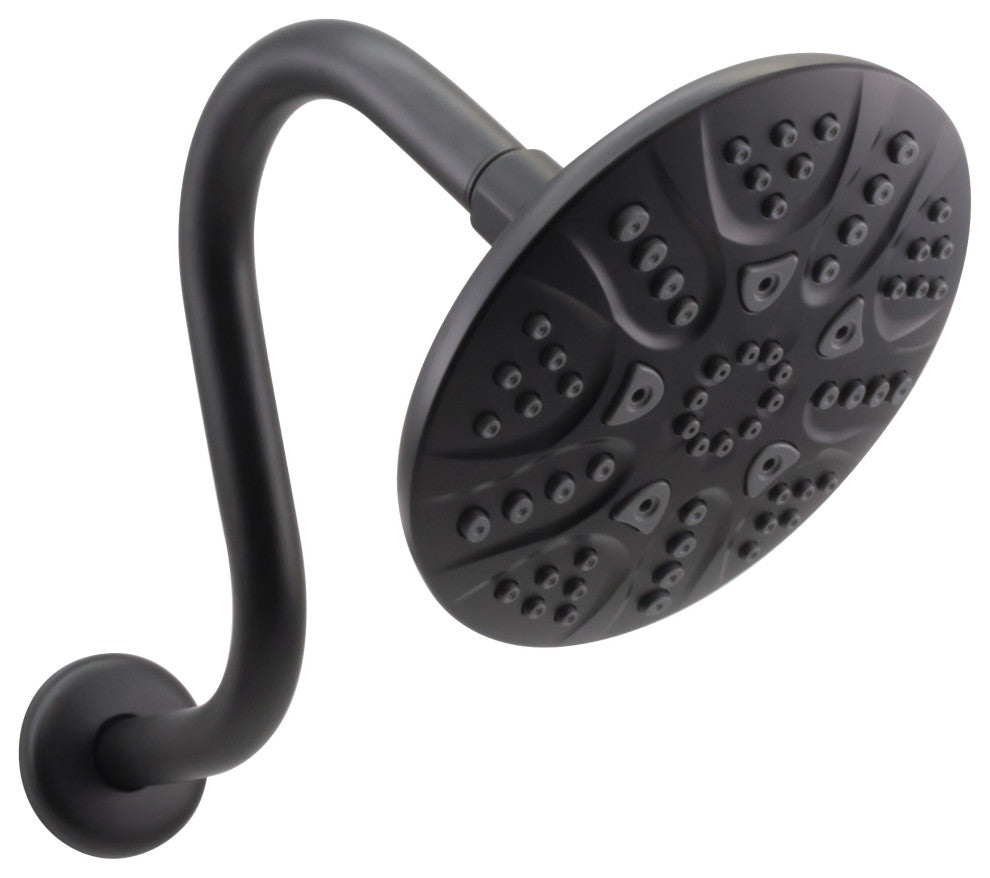 8" S-Shaped Shower Arm And Flange, Powder Coated Flat Black